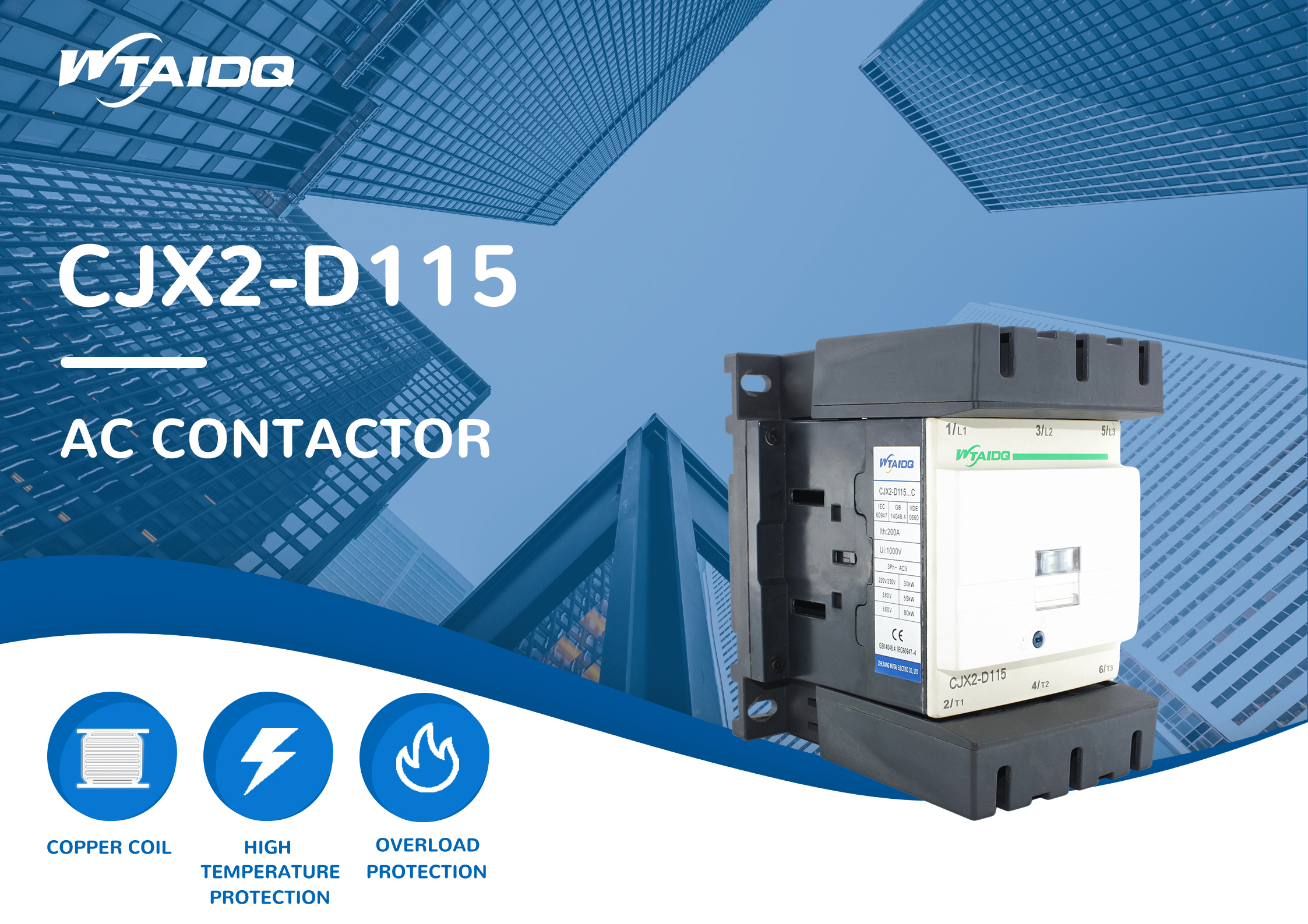 Контактор переменного тока, 115 А, CJX2-D115, Schneider LC1D115, напряжение катушки 24 В переменного тока, 220 В переменного тока, 380 В переменного тока, 415 В переменного тока, 660 В переменного тока